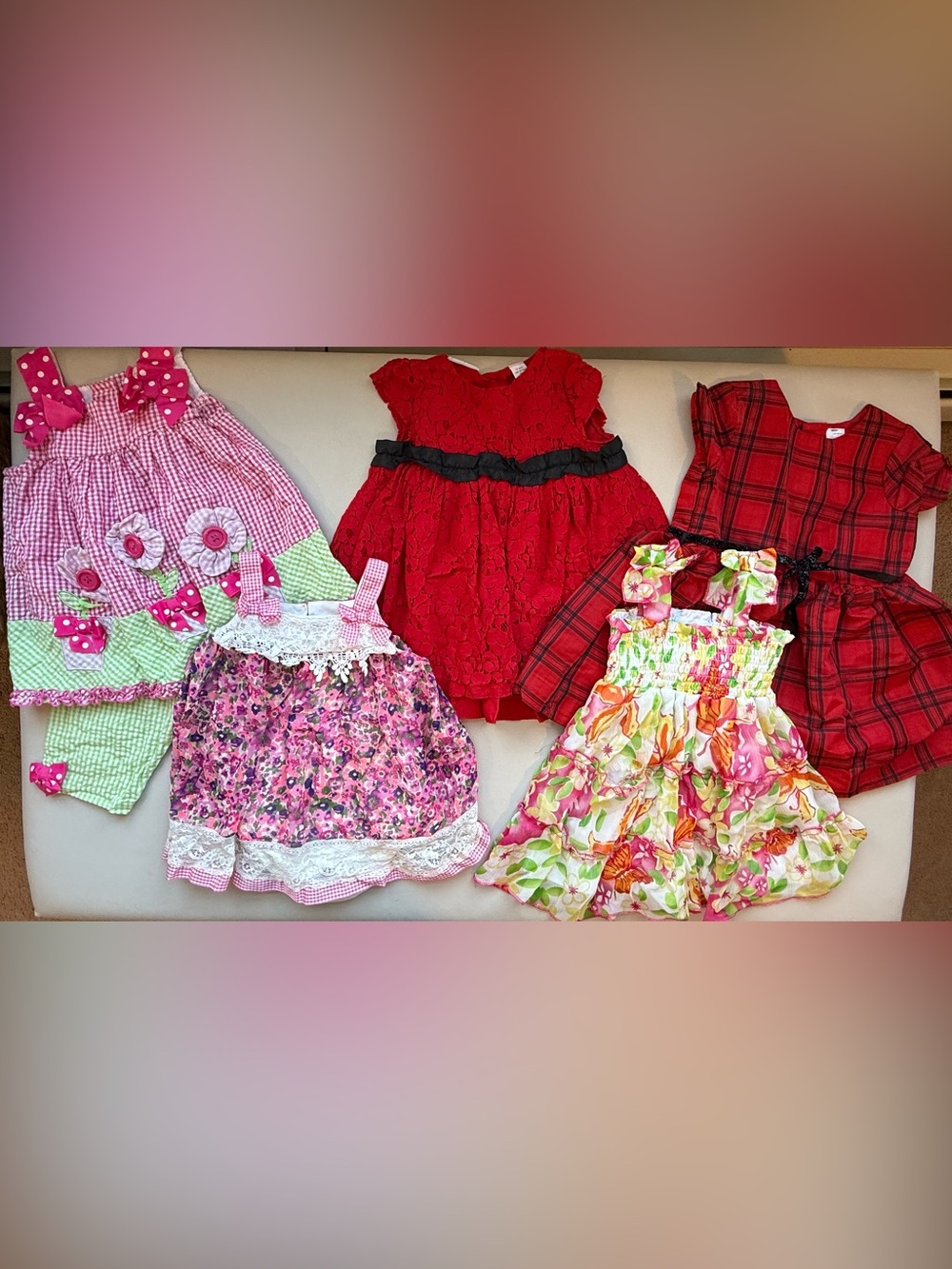 Red Lace Girls' Dress with Black Waist Band - Kids Dresses